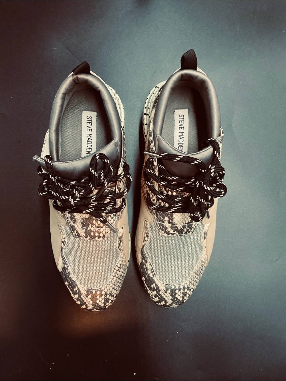 Steve Madden Neutral Snake-Print Platform Sneakers - Beige & Black